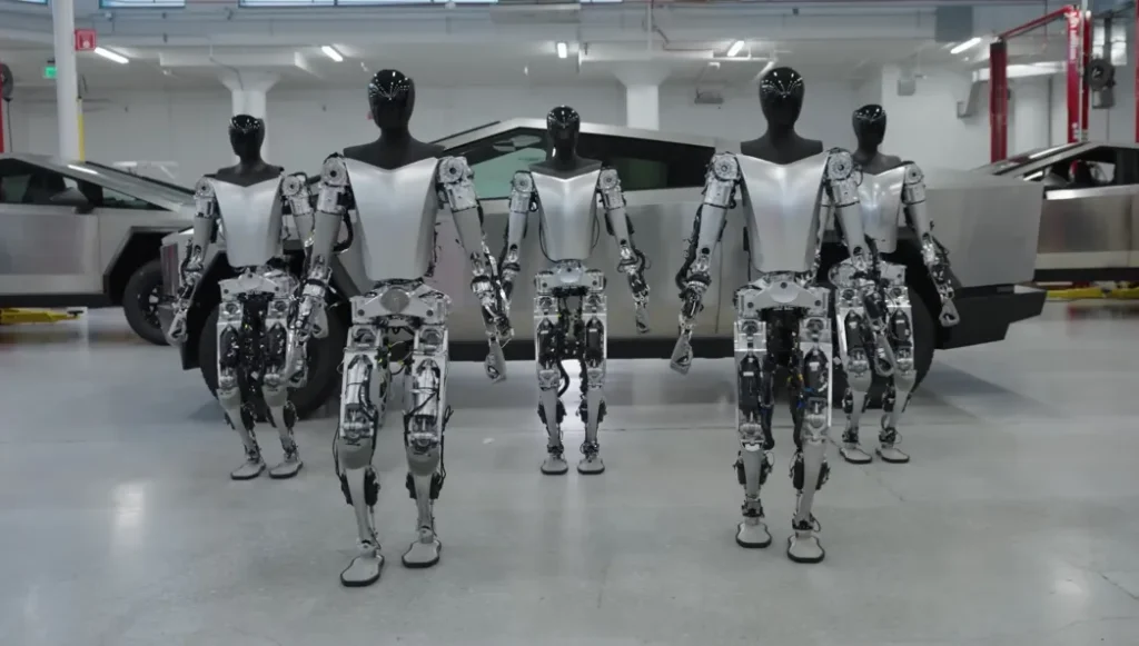 a group of robots standing in a row