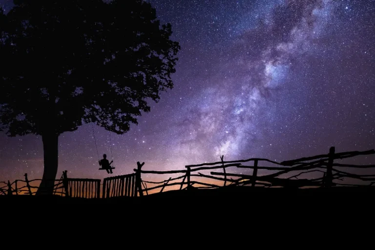 A majestic horse stands before a wooden fence, framed by the beauty and mystery of the Milky Way.