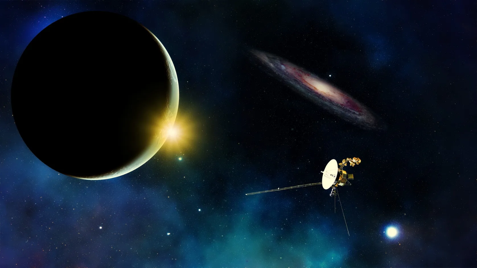Artist's rendering of spacecraft and planet: The Big Plan Investigating TOI-700 d and TOI-700.
