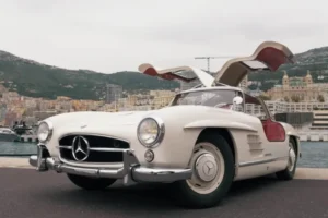 Mercedes-Benz 300SL Roadster, a classic convertible car with sleek design and powerful performance.