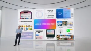 Apple executive presenting new features at Apple WWDC 2024