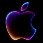 Neon-glowing Apple logo on a black background, likely used for Apple's WWDC 2024 preview.