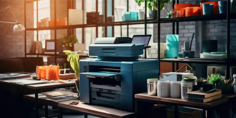 Sublimation printer in a modern office, showcasing the best sublimation printers for DIY enthusiasts.